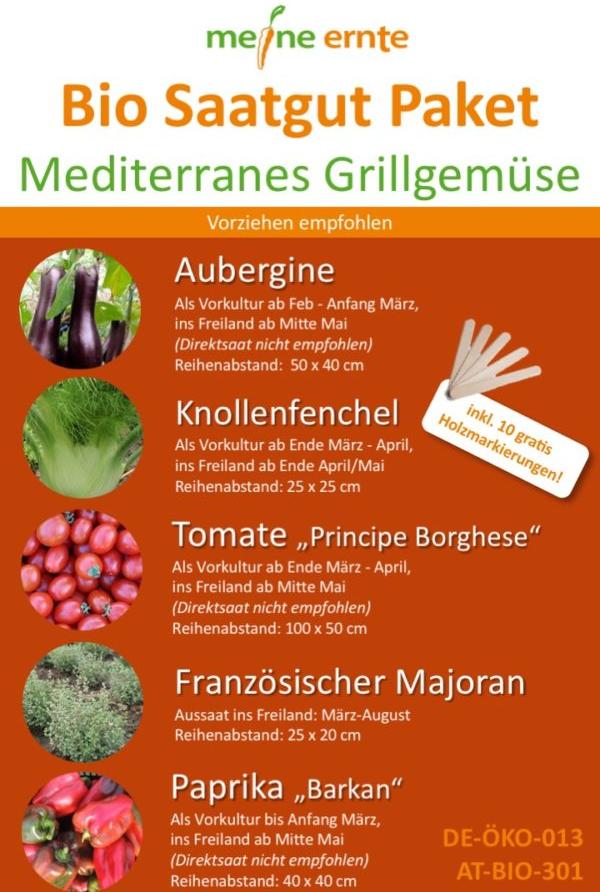 Bio-Saatgut Paket Mediterranes Grillgemüse